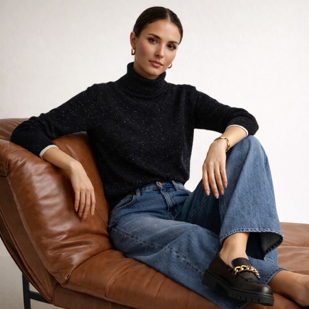 RAG & BONE Tamara Cashmere Turtleneck Sweater Black Speckle Sz XS $468 {AA45}